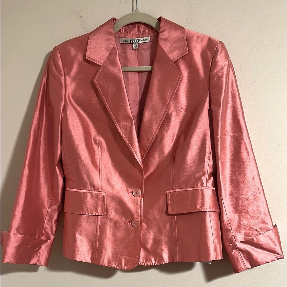 GIANFRANCO FERRE rare vintage 100% silk Pink Satin Women's Blazer jacket 44